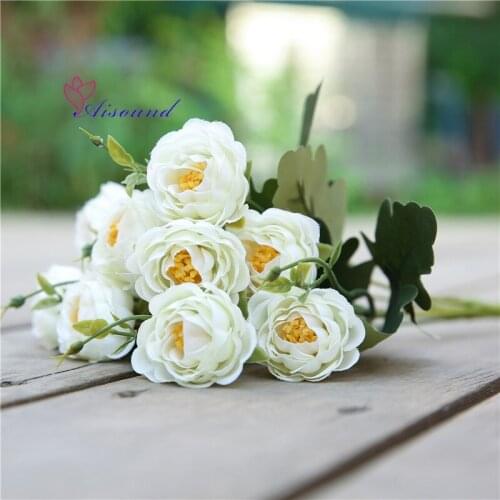 6pcs Artificial Silk Flower small bouquets Silk Camellia Flower Bush home decor party wedding decoration marriage party supplies