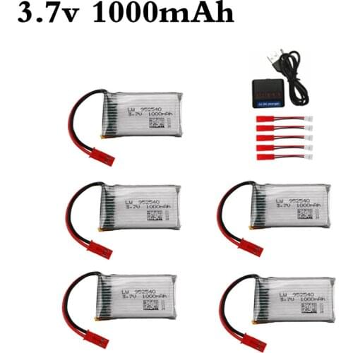 3.7V 1000mAh lipo Battery and Charger for HQ898B H11D H11C H11WH T64 T04 T05 F28 F29 T56 T57 RC Drone Parts 952540 Battery