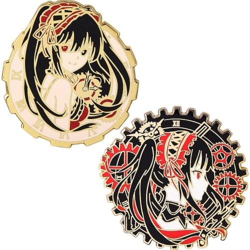 Anime Lovers Accessories Date a Live Nightmare Tokisaki Kurumi Alloy Metal Enamel Clothes Hat Bag Coats Lapel Badge Brooch Pin