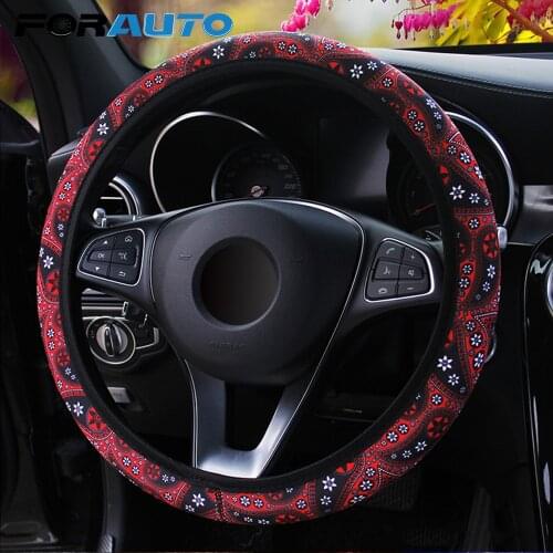 FORAUTO Steering Wheel Cover Floral Print 37-38CM Diameter Car-styling Bohemia Style Car Interior Accessories