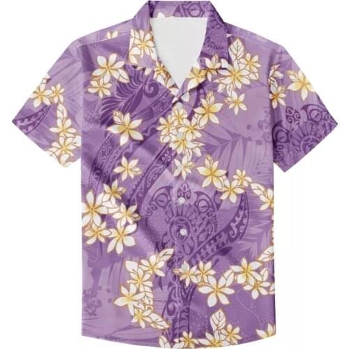 HYCOOL New Men Trending Shirts Wholesale Polynesian Tribal Hibiscus Pattern Mens Clothes Plus Size Fashion Formal Shirts For Men