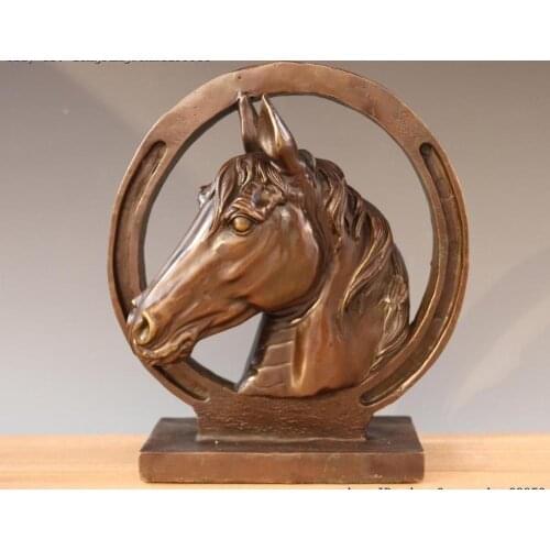 Chinese FengShui Bronze Copper Zodiac Auspicious Horse Head Bust Animal Statue