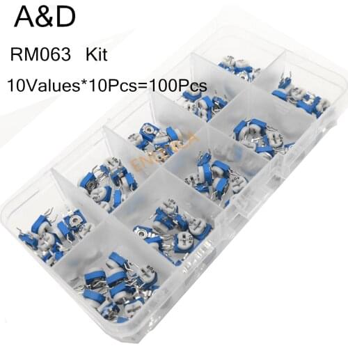 100pcs RM063 kit Potentiometer variable resistor RM-063 100R 200R 1K 2K 5K 10K 20K 50K 100K 200K 500K 1M ohm Trimpot Trimmer