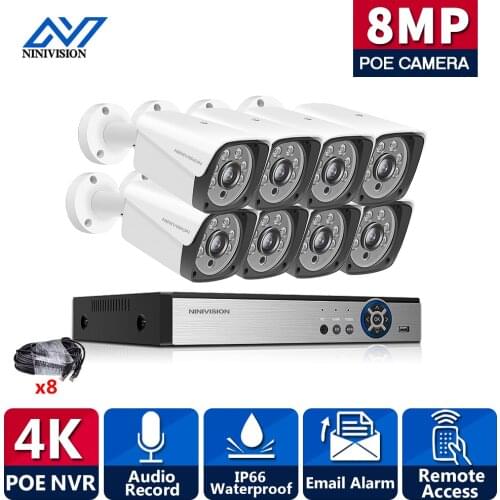 4K Ultra HD POE IP Camera Set 8CH Security Bullet Camera System 8MP H.265 NVR Audio Record Outdoor Video Surveillance KIT