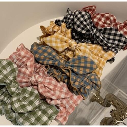 Korea cute and sweet plaid face wash headband make-up mask all-match bowknot head band hairband head bands