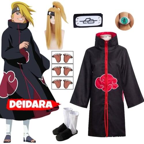 Deidara Full Set Cosplay Costume White Clay Bird Tongue Tattoo Wig Halloween Costume for Height 135-185cm Holiday Gift