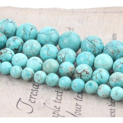 Natural Stone blue Turquoises Round Loose spacers Beads For Jewelry Making DIY Bracelet Necklace 15'' Strand 4/6/8/10/12MM