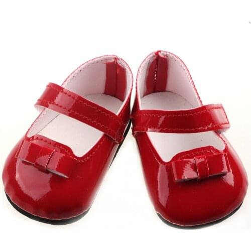 Doll Shoes New Red Solid Color Leather Shiny Shoes Fit 43 CM Born Doll Children Best Birthday Gift Toy