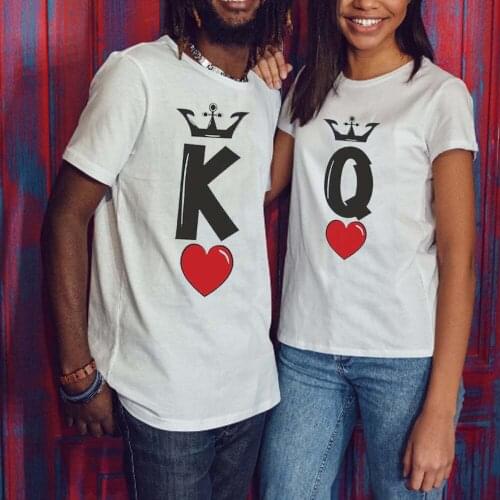 Summer KING QUEEN Red Heart Men Women T Shirt Casual Funny Couples Lover T Shirt Couple Clothing Letters Print T-Shirt