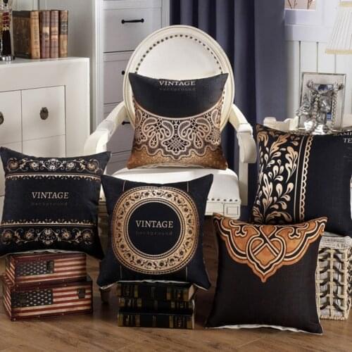 Hot Sale High Quality VINTAGE Luxury Europe Black Gold Cushion Cover Decorative Throw Pillows Pillowcase Cushions Home Decor