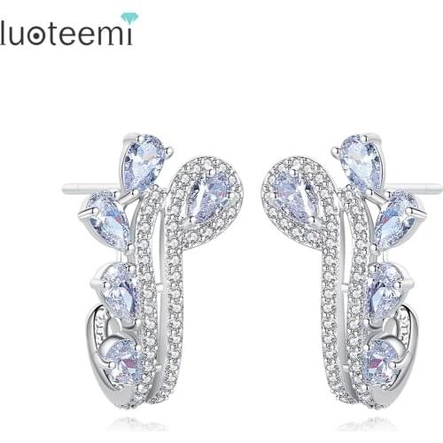 LUOTEEMI Fashionable Leaf Stud Earrings for Women Wedding Engagement Party Jewelry Cubic Pendientes Bijoux Femme Christmas Gifts
