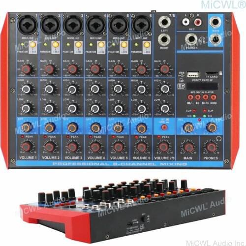 MiCWL 8 Channel Bluetooth Mixing Console Audio Mixer USB SD For PC Laptop Network Live Recording Stage Studio XLR 6.35mm
