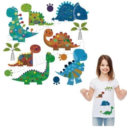 Cute Dinosaur Pattern Stickers Heat Transfer Non Toxic DIY Accessory On T-Shirts Parches A Leavel Washable Patches