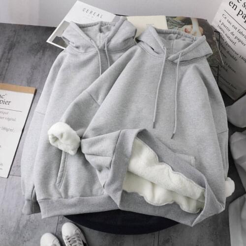 Fashion Ins Hoodie Sweatshirt Women Winter Warm Pullovers Hoodies Loose Style Thickness Top Coat Solid Hooded Clothes Female