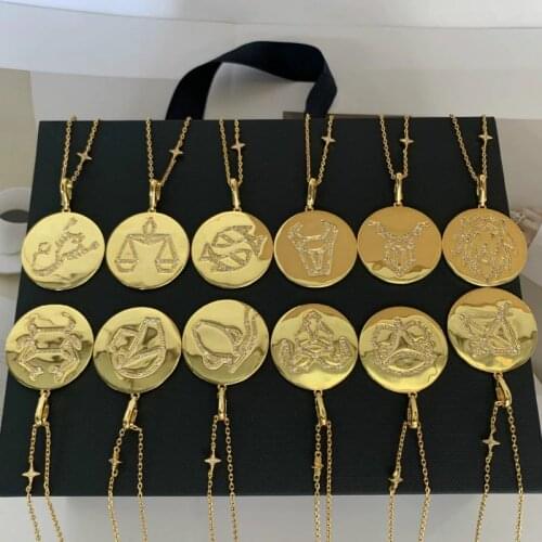 Fashion 12 Zodiac Necklace Creativity European Girls Twelve Constellation Luxury Gold Color Necklaces Jewelry For Women Zk30