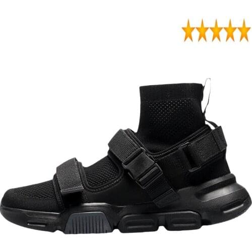 Knitted Summer Thin High Top Mens Elastic Socks Solid Mesh Hollow Out Breathable Round Toe Slip On Male Casual Shoes