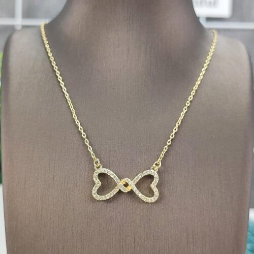 NEW Zircon Clear CZ Champagne Gold Color Bow-knot Necklace Cubic Zirconia Love Bow Jewelry for Girls Gift Dropshipping Wholesale