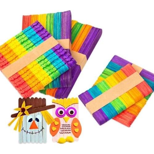 10Pcs Colored Wooden Popsicle Sticks Natural Wood Ice Cream Sticks Kids Educational Toys Handmade DIY craft supplies
