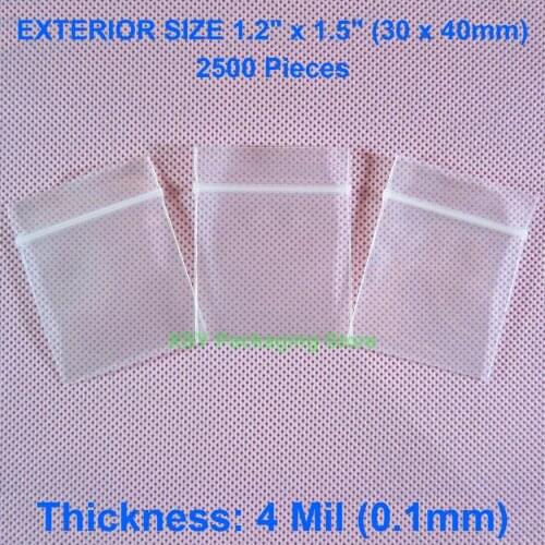2500 Pieces 4 Mil Thick Small Zipper Bags EXTERIOR SIZE 1.2" x 1.5" (30 x 40mm) Plastic Reclosable Poly Packing Pouches