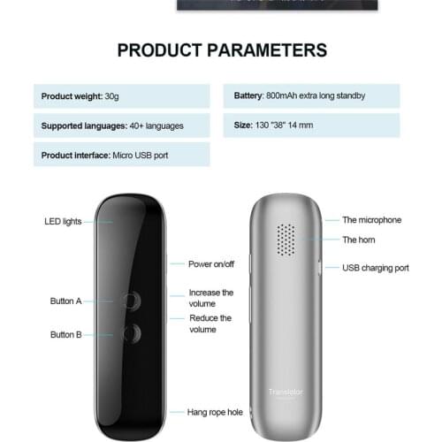 Portable Smart Voice Translator Smart Instant Real Time Voice 40+Languages Travel Business Translator for IPhone & Android
