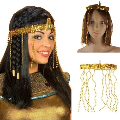 Egyptian Bead Snake Queen Headband Cleopatra Gold Crown Headpiece Accessory retro trend crystal tassel headdress Bohemian