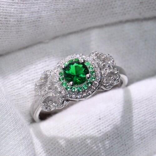 Drop Shipping 90% Promotion Luxury Jewelry Pure 100% 925 Sterling Silver Round Shape 5A Green CZ Wedding Butterfly Band Ring