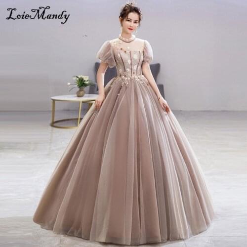 Puffy Ball Gown Quinceanera Dresses Long 2021 Vintage High Neck Short Sleeves Sweet 16 Dress New Vestidos de festa de 15 anos