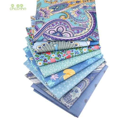 Chainho,Blue Floral Series,Printed Twill Cotton Fabric,Patchwork Cloth For DIY Quilting Sewing Baby&Childs Bedclothes Material