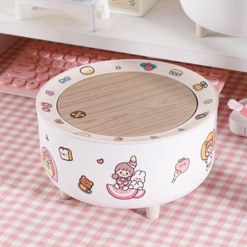 Cute Mini Desktop Trash Can with Lid Sticker Ins Kawaii Trash Organizer Desk Storage Box Living Room Trash Bin Kids Bedroom 2021