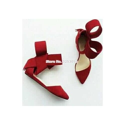 ALMUDENA Red Black Big Bowtie Flat Shoes Women Pointed Toe Butterfly-knot Dress Shoes Cute Sweet Style Bohemian Dress Shoes