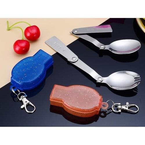 Creative Stainless Steel Folding Spoon Outdoor Travel Portable Tableware Spoon Picnic Rice Spoon Salad Spoon