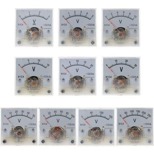 91C4 DC Voltmeter Analog Panel Voltage Meter Mechanical Pointer Type 3/5/10/15/20/30/50/100/150/250V