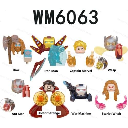 WM6063 8pcs/set Doctor Strange Scarlet Witch Iron Man Assemble Building Blocks Bricks Superhero Model Figures Toys Children Gift