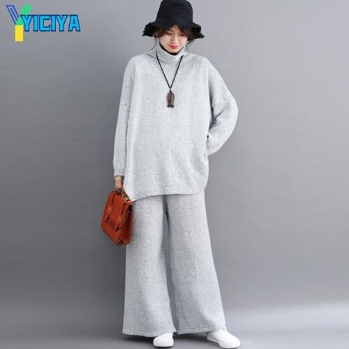 YICIYA Plus size large Tracksuit knitted Women Outfits 2 Piece Set Winter Knitting Sweater Suit Top Loose Pants suits Female y2k