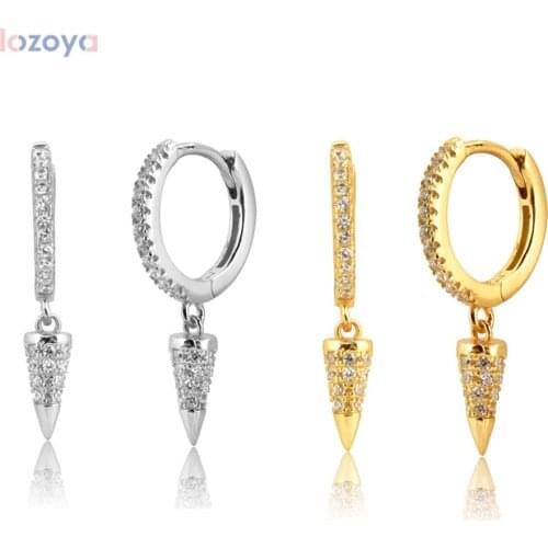 LOZOYA 925 Sterling Silver Gold Fashion Jewelry Zircon Spike Drop Earring 2021 Crystal Luxury Women Piercing Ohrringe Peniente
