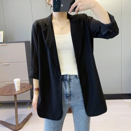 2021 New Chiffon Solid White Blazers for Women Spring Fall Jacket Three Quarter Sleeve Elegant Casual Blazers