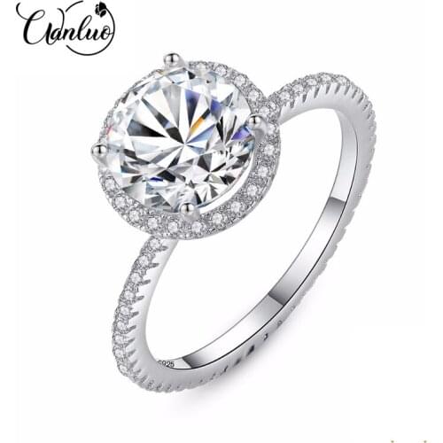 WANLUO 925 Sterling Silver Round Wedding Rings for Women Bridal Micro Cubic Zirconia Engagement Finger Ring Female Jewelry Gift
