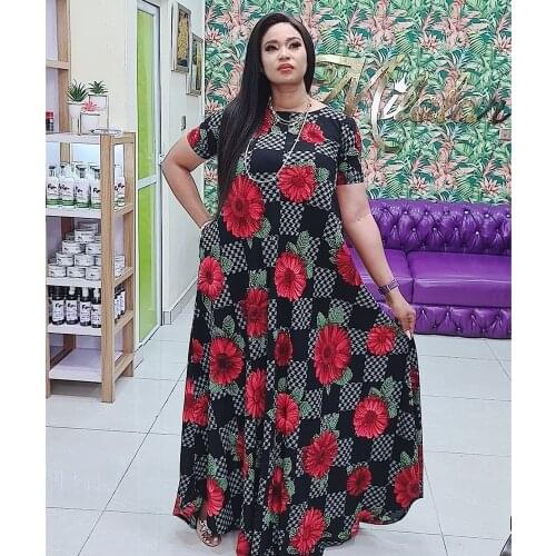 Flowers Print Dresses For Women 2020 Latest Design Short Sleeve Backless Sexy Plus Size Maxi Dress Female Loose African Clothes