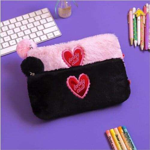1Pcs Kawaii Pencil Case Color Love wool Canvas Gift Estuches School Pencil Box Pencilcase Pencil Bag School Supplies Stationery