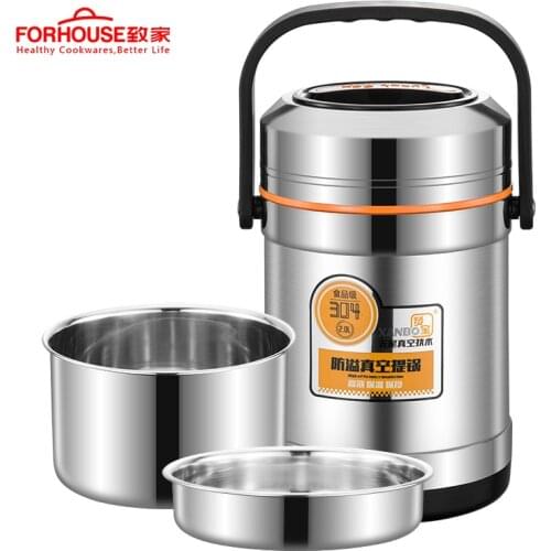 2.5L Thermal Lunch Box Stainless Steel Bento Box Portable School Food Storage Container Leak-Proof Picnic Box