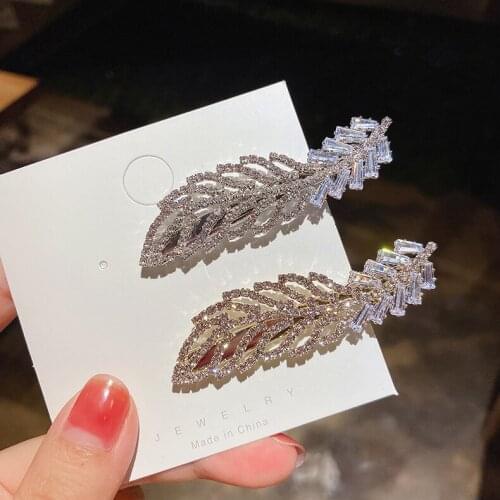 2020 Korean New Luxury Shiny Zircon Rhinestone Crystal Feather Leaf Hairpins Hair Clips For Women Party Hair Jewelry Girls