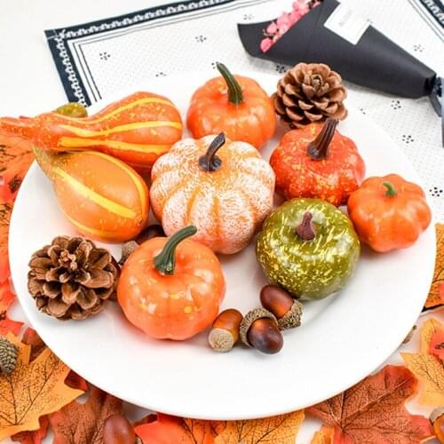 50pcs Fall Harvest Decor Halloween Artificial Craft Pumpkin Gourd Acorn Berries Autumn Maple Leaf Decoration Thanksgiving