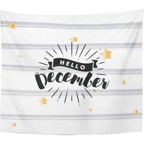 White Brush Hello December Inspirational Quote for Calendar Lettering Calligraphy Design Text Drawn Home Decor Tapestry Wall