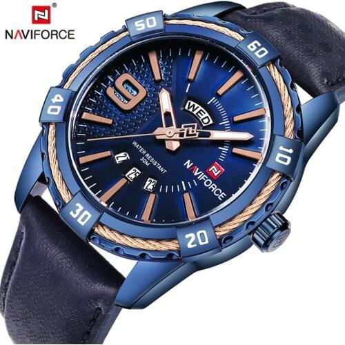 2019 NAVIFORCE Mens Watches Top Brand Luxury Sport Mens Watch Quartz Leather Wrist Watch Waterproof Relogio Masculino Blue