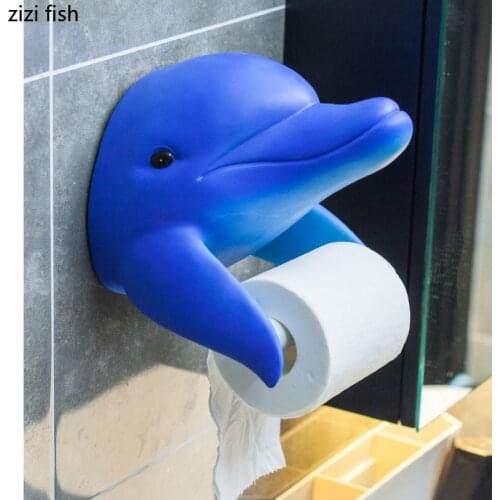 Shark Roll Holders Resin Dolphin Paper Towel Dispenser Toilet Bathroom Shelf Holder Wall-mounted European Style Bath Decoration