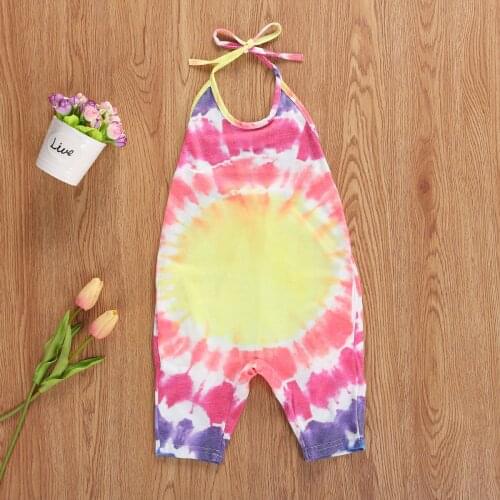 Children Summer Clothing Infant Kids Baby Girls Tie dye Romper Spaghetti Colorful Gradient Sunsuits Fashion Jumpsuits 2-6T