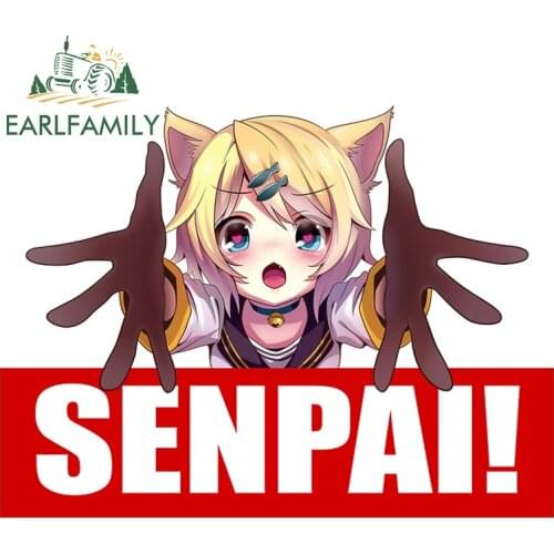 EARLFAMILY 13cm x 9.9cm For Kawaii Neko Senpai Decal Trunk Funny Car Stickers Air Conditioner Waterproof Creative Car Styling
