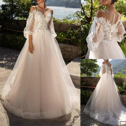 Elegant Wedding Dresses O Neck Capped Sleeves Lace Bridal Gowns A Line Princess Wedding Gown Robe De Mariee