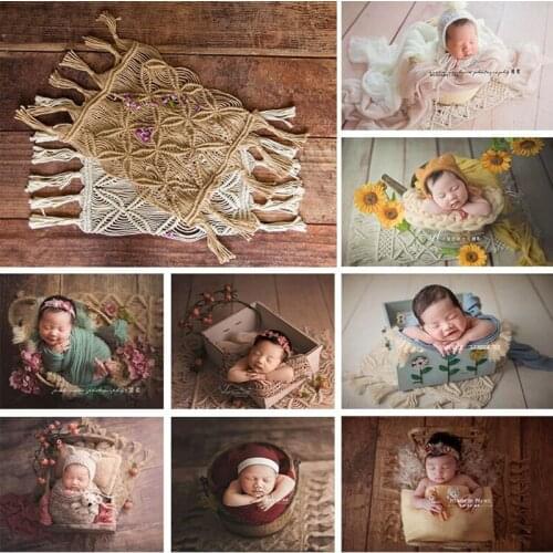 MOMLUVBB Newborn Photography Backdrop Blanket Bohemian Style Hand Knitting Hemp Rope Blanket Mat Shooting Baby Photo Prop