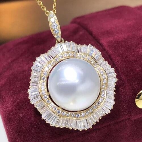 Fine Jewelry 14K Yellow Gold Natural Ocean Australia Whtie Pearl 13-14mm Pendant Necklaces for Women FIne Pearls Pendants